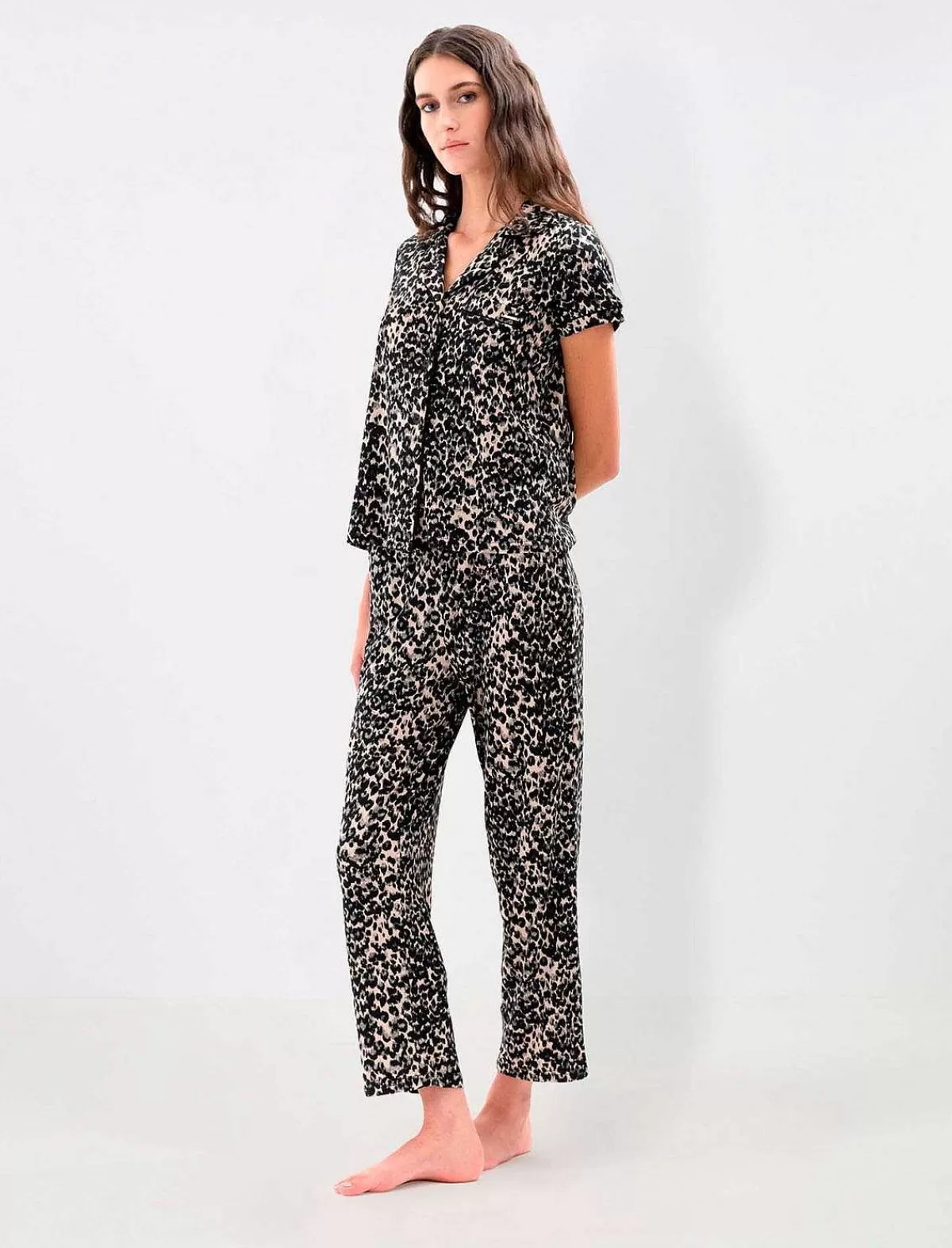 Sale Animal Print Leopard Loose Pajama Set Women Pajamas