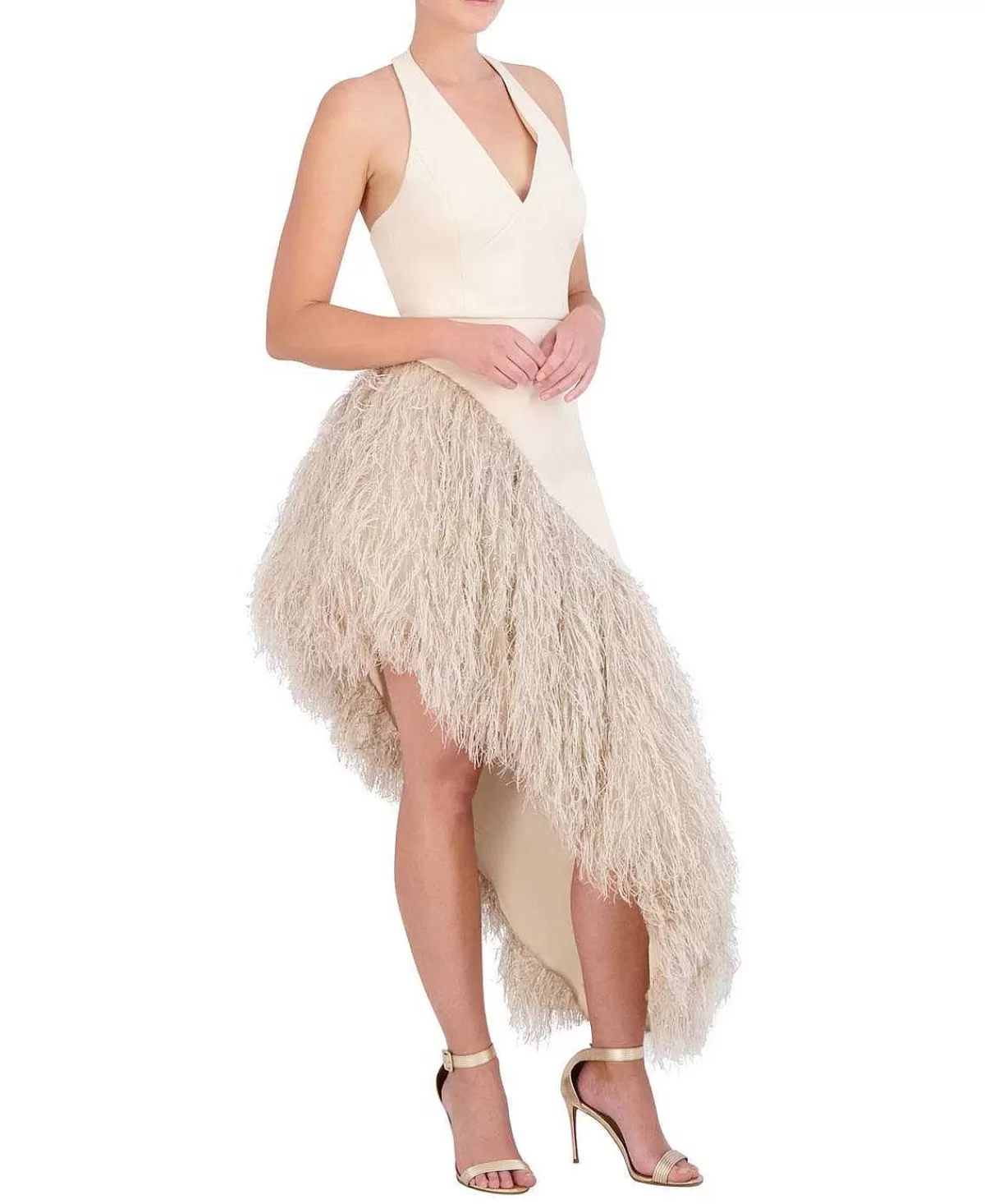 New Asymmetric High And Low Feather Dress Women Night