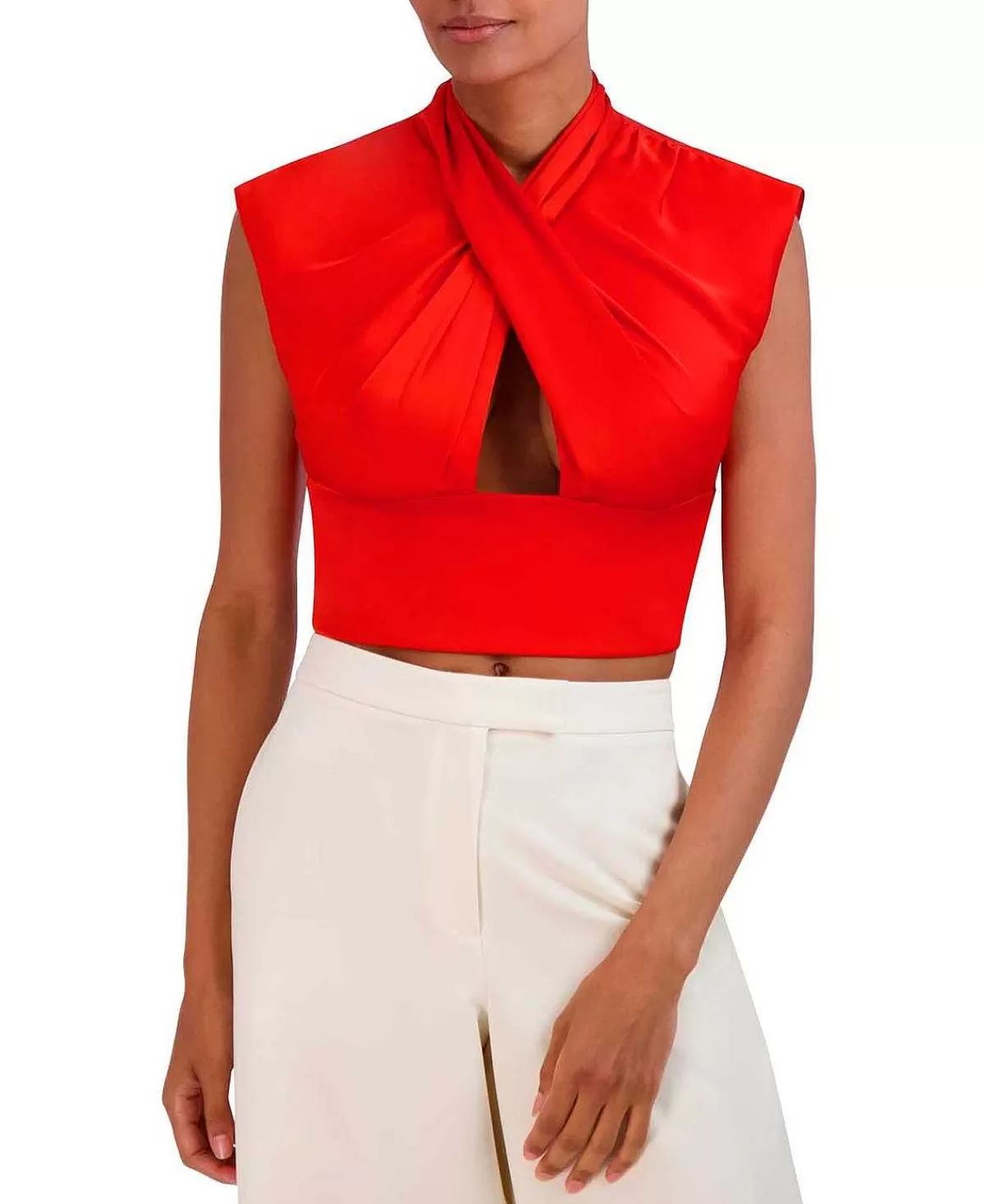 Best Sale Crop Blouse Halter Effect Drapeed Cutout Women Tops