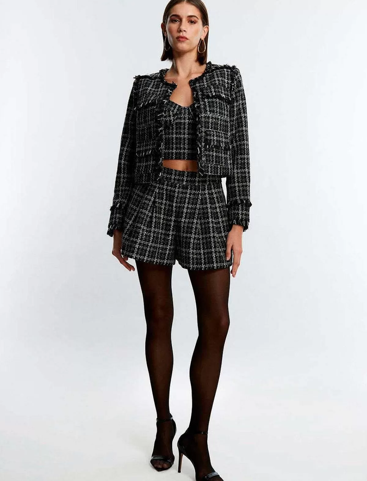 Hot Cuadros Tweed Jacket Women Outerwear