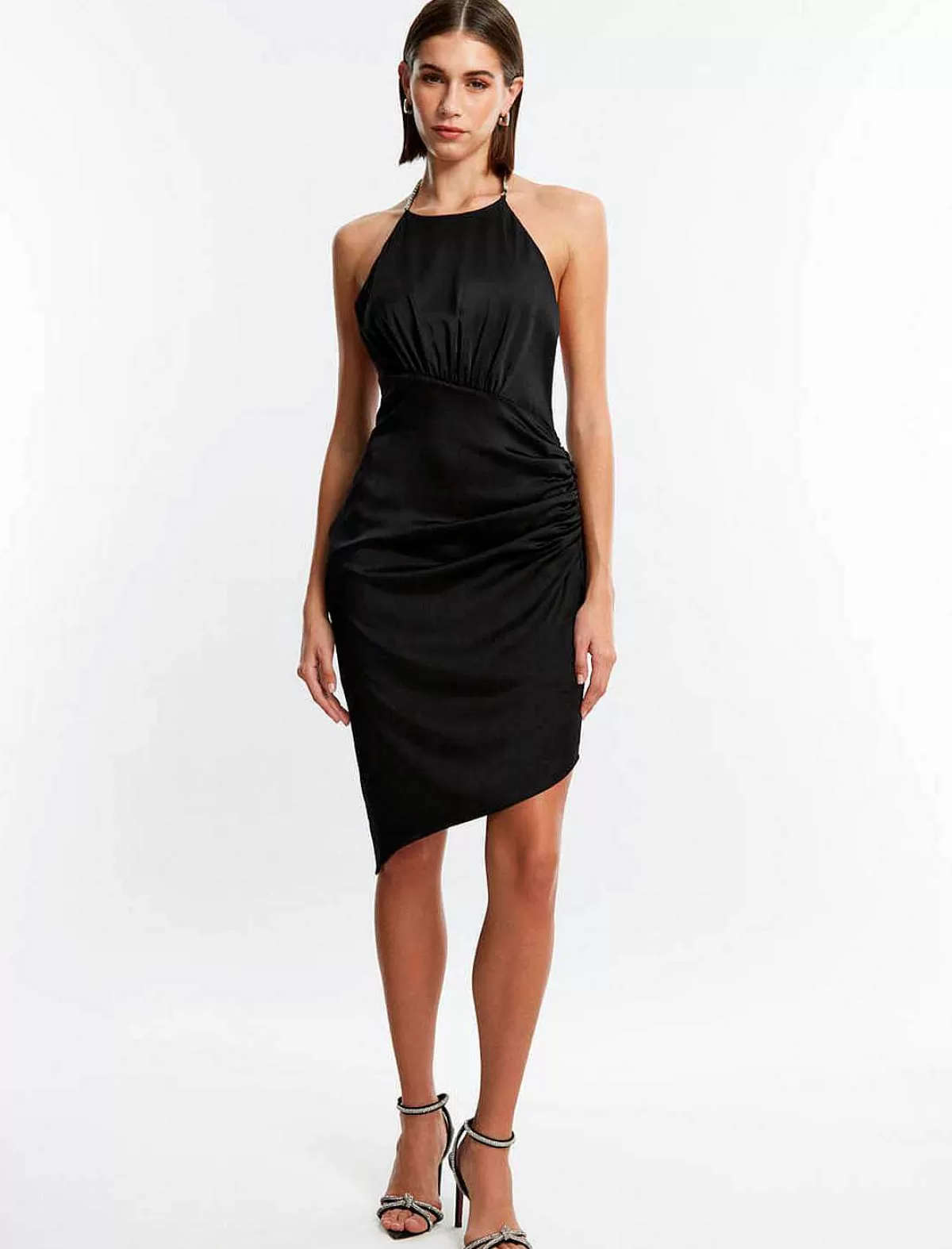 Outlet Escote Pedreria Fruncted Cut Dress Women Cocktail