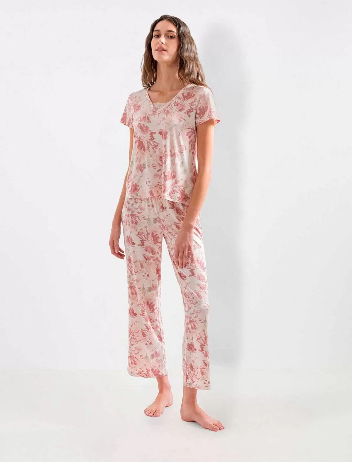 Fashion Floral Print Large Pajama Set Women Pajamas