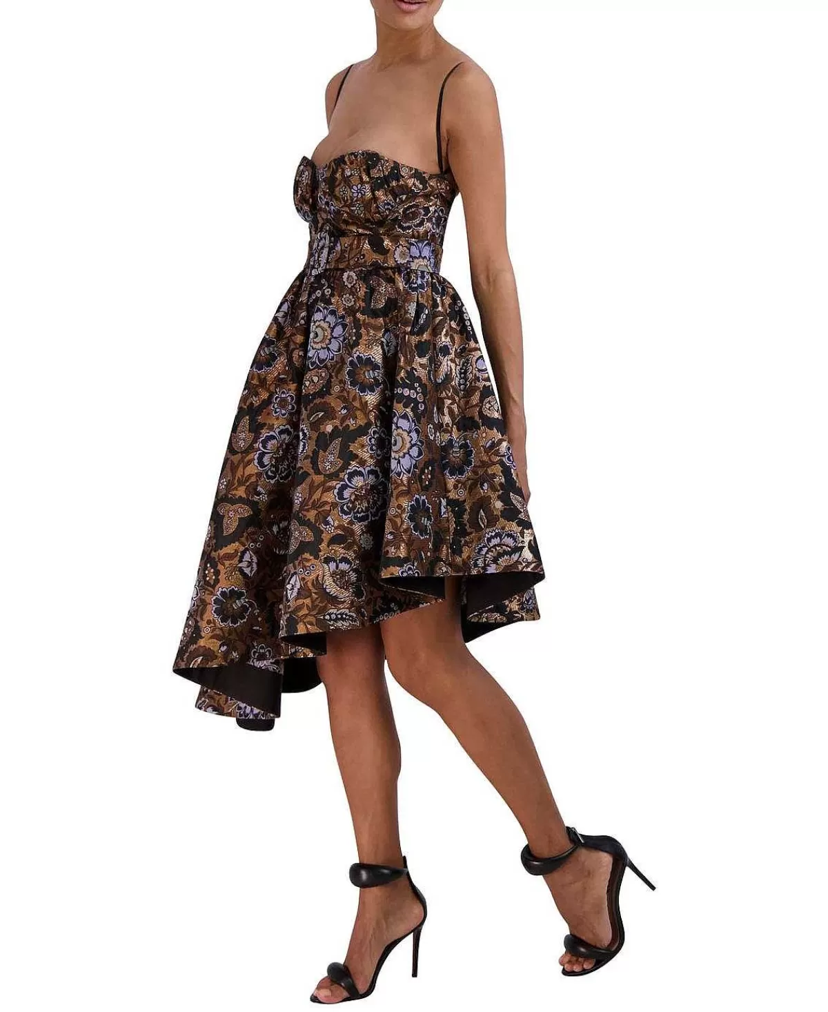 Discount High And Low Asymmetric Metallic Floral Jacquard Dress Women Cocktail