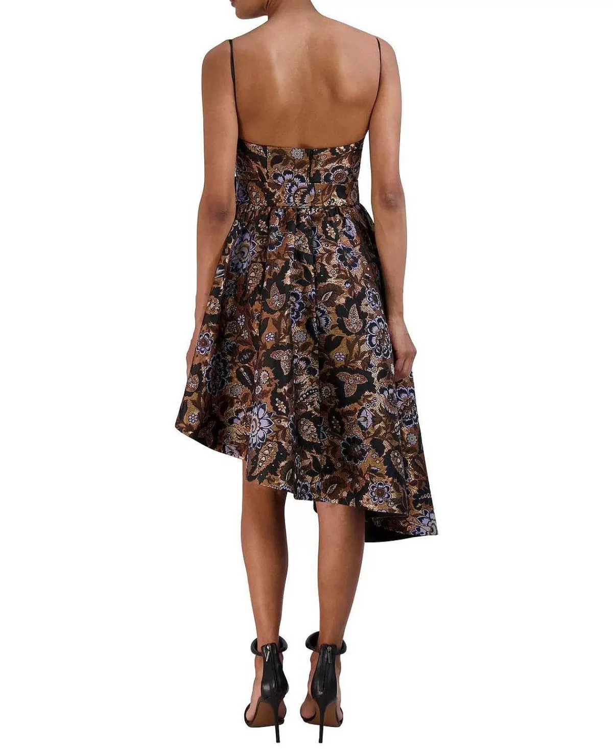 Discount High And Low Asymmetric Metallic Floral Jacquard Dress Women Cocktail