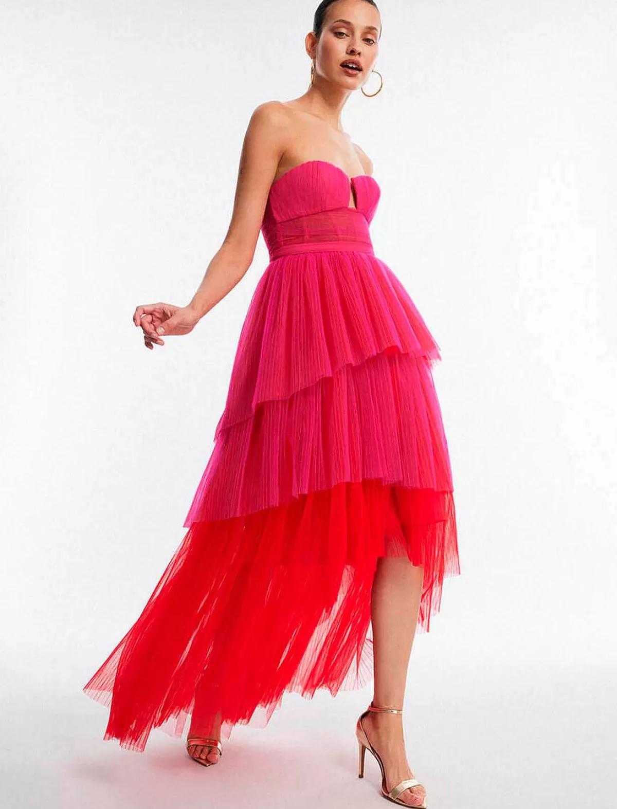 Cheap High And Low Color Block Flora Tul Dress Women Night