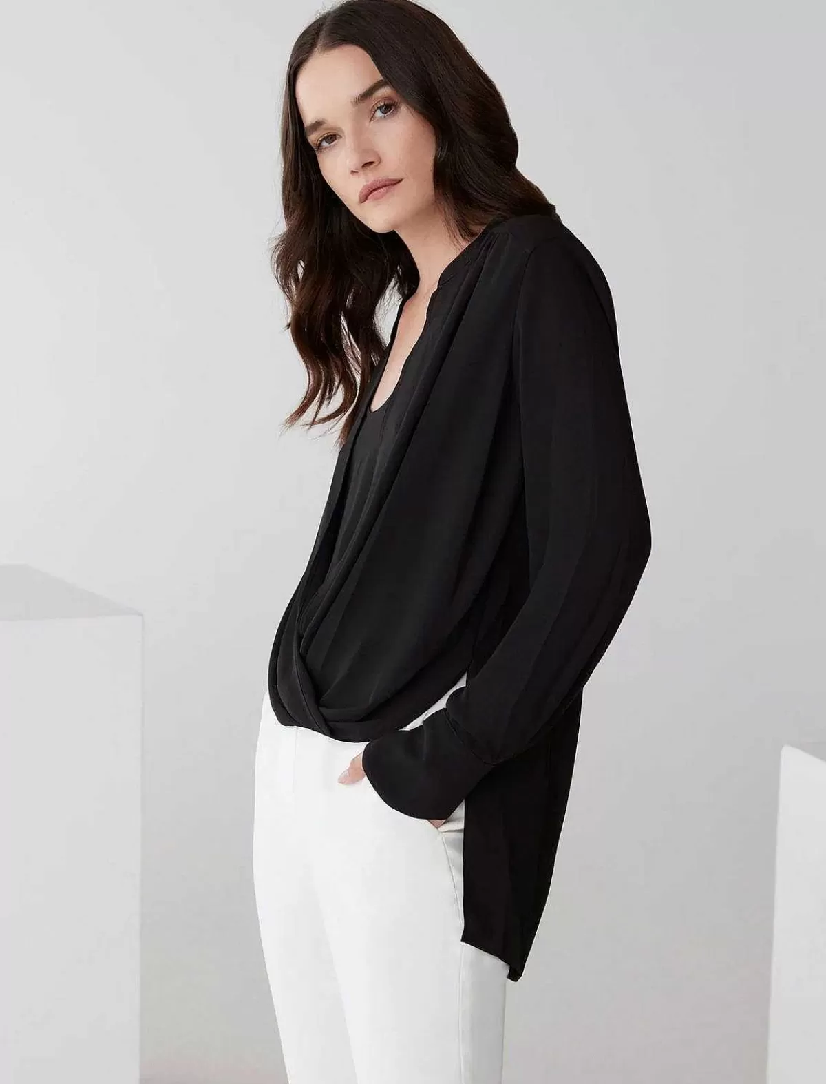 Outlet Jaklyn High And Low Draped Blouse Women Tops