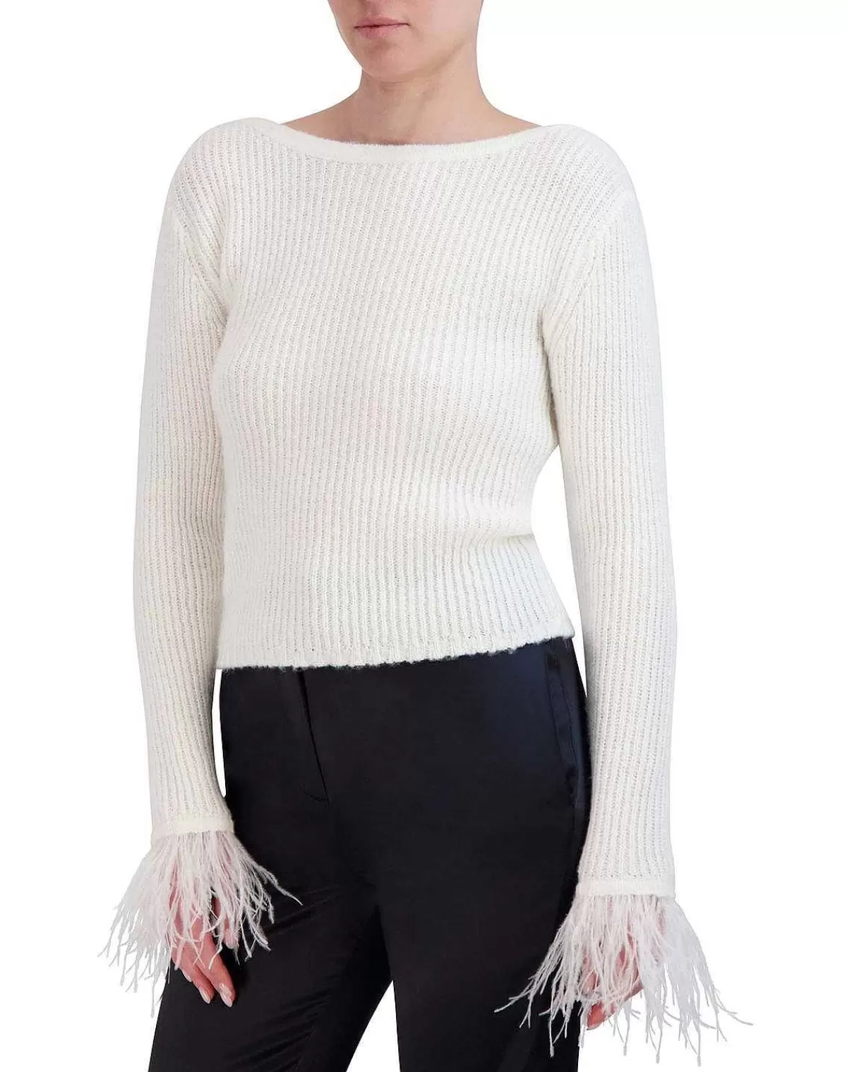 Cheap Large Sleeve Ribbed Sweater Pullover With Plumas Women Sweaters