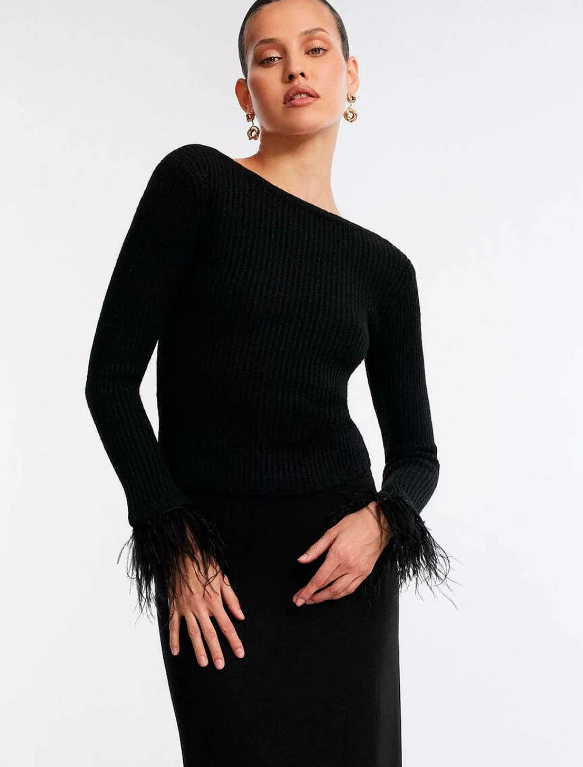 Best Large Sleeve Ribbed Sweater Pullover With Plumas Women Sweaters