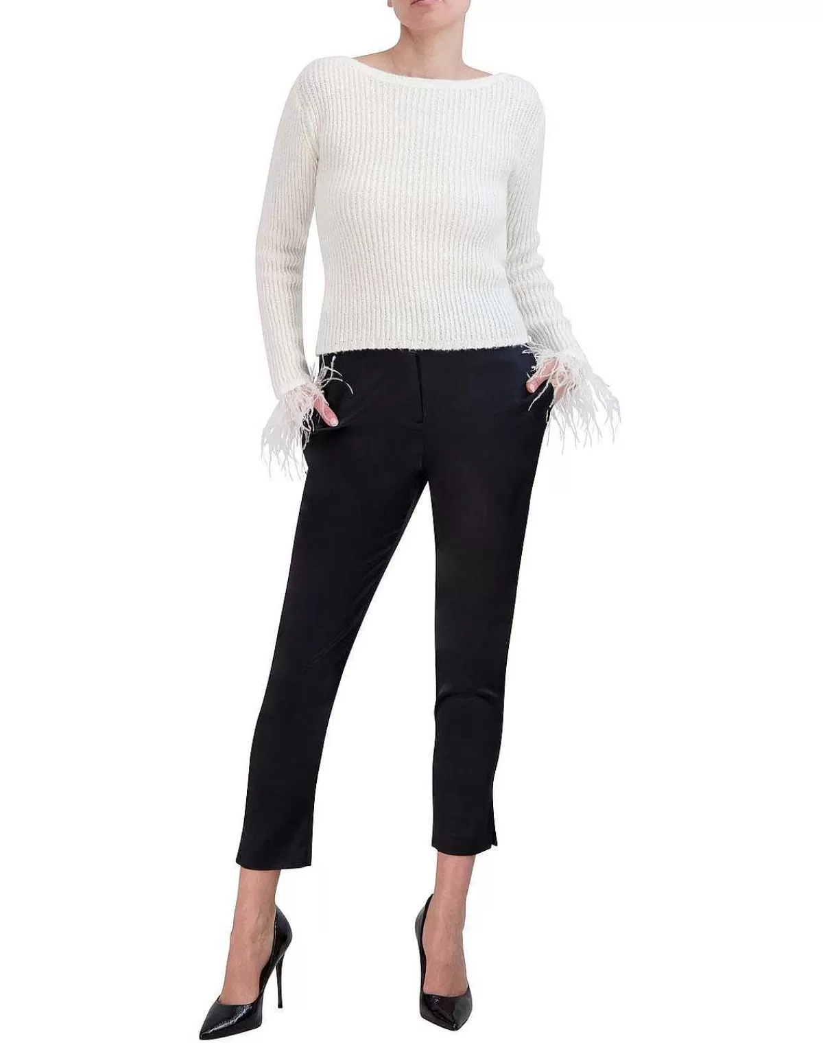 Cheap Large Sleeve Ribbed Sweater Pullover With Plumas Women Sweaters