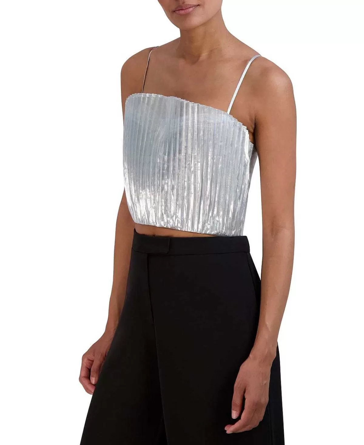 Cheap Metallic Pleated Crop Top Women Tops