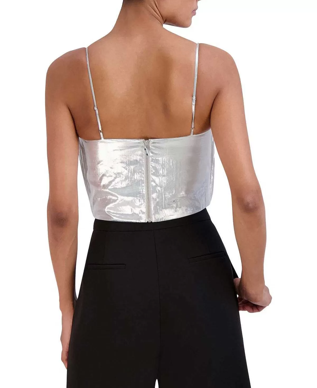 Cheap Metallic Pleated Crop Top Women Tops