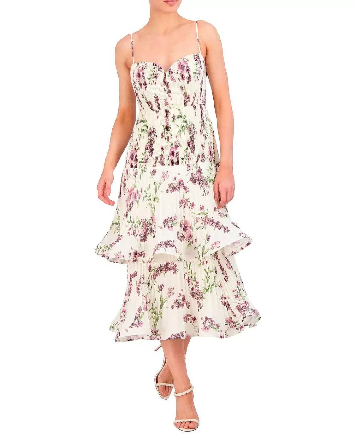 Discount Midi Dress With Floral Stripes With Wheel Women Cocktail