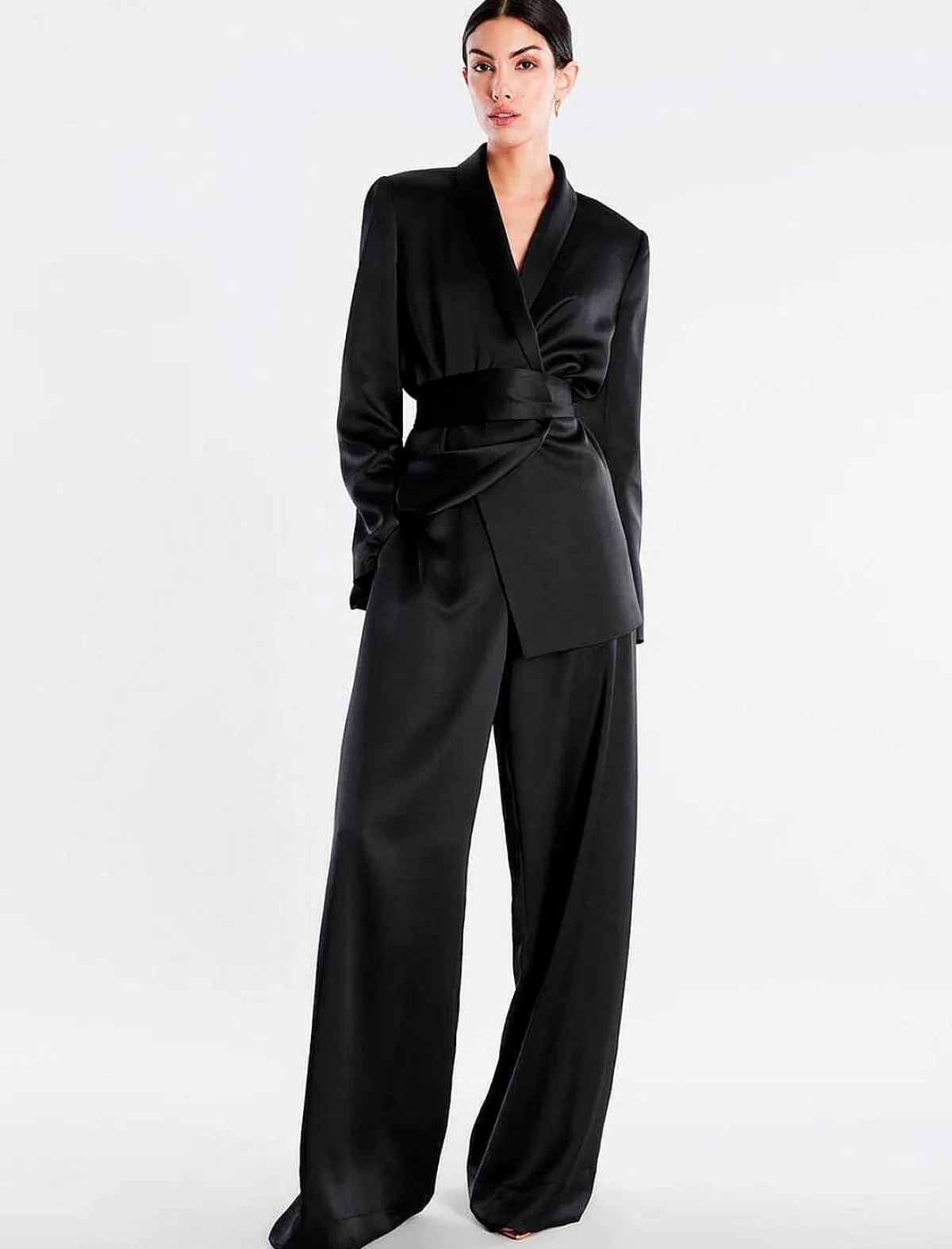 Flash Sale Pantalon With The Waist In Satin Pierna Ancha Women Pantalones