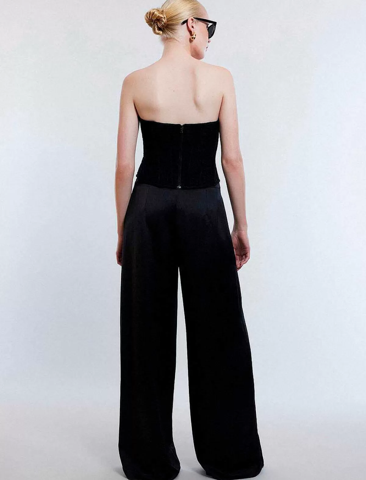 Flash Sale Pantalon With The Waist In Satin Pierna Ancha Women Pantalones