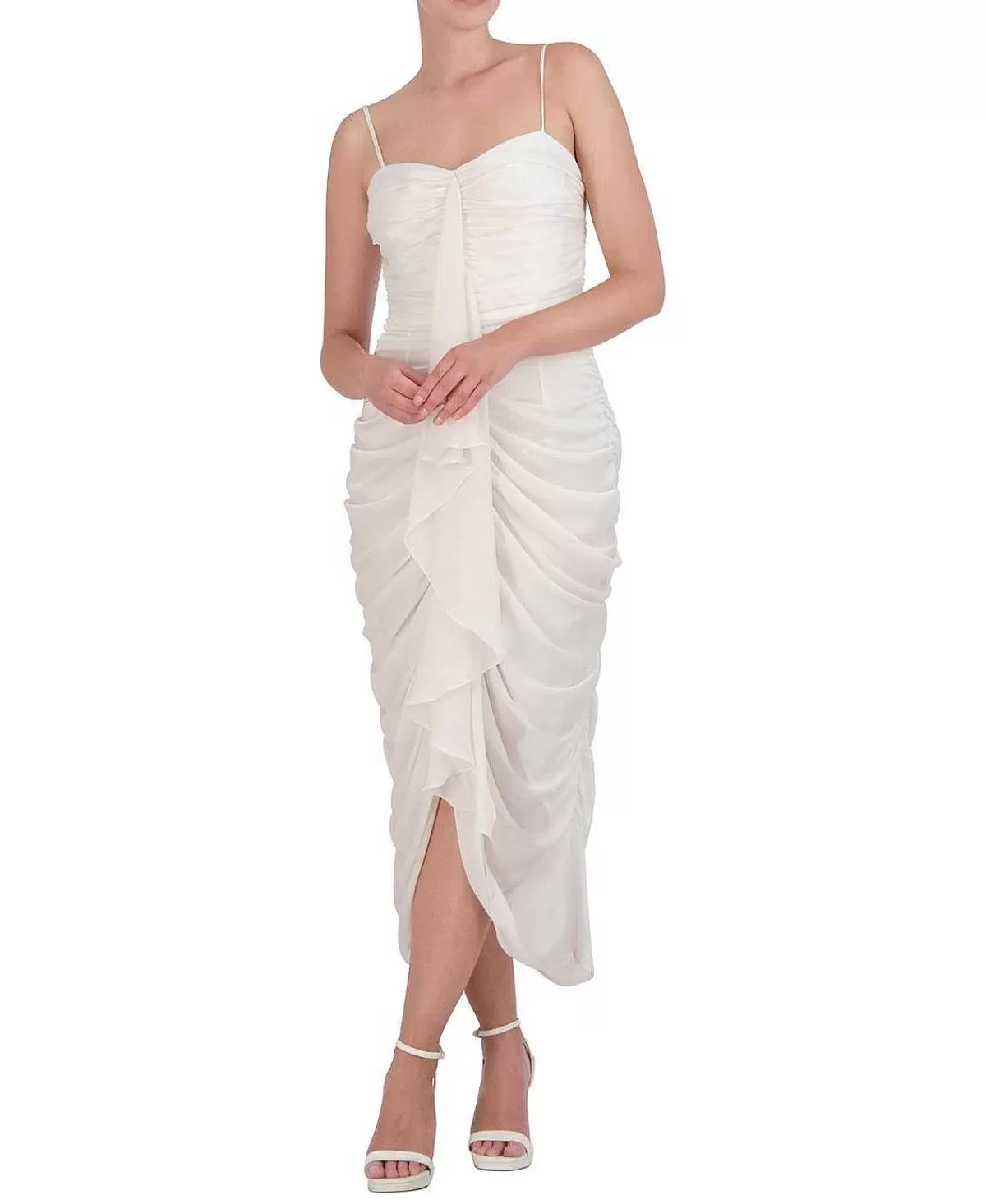 Outlet Satin Draped Midi Dress With Tires Women Cocktail