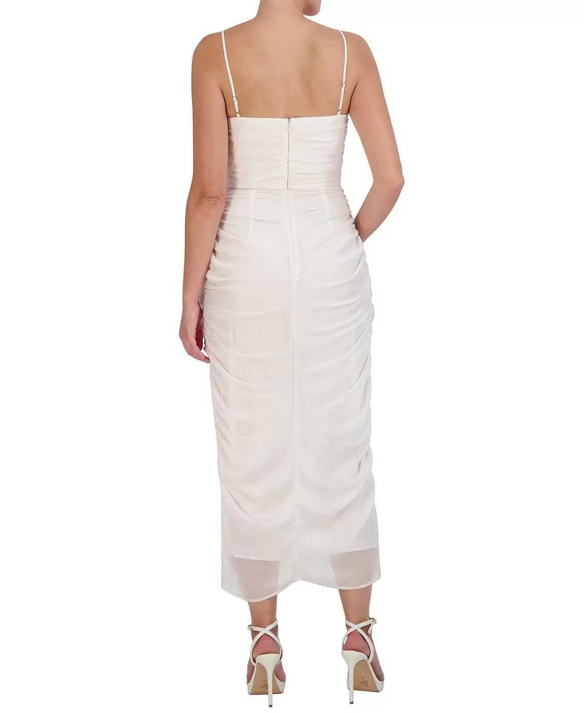 Outlet Satin Draped Midi Dress With Tires Women Cocktail