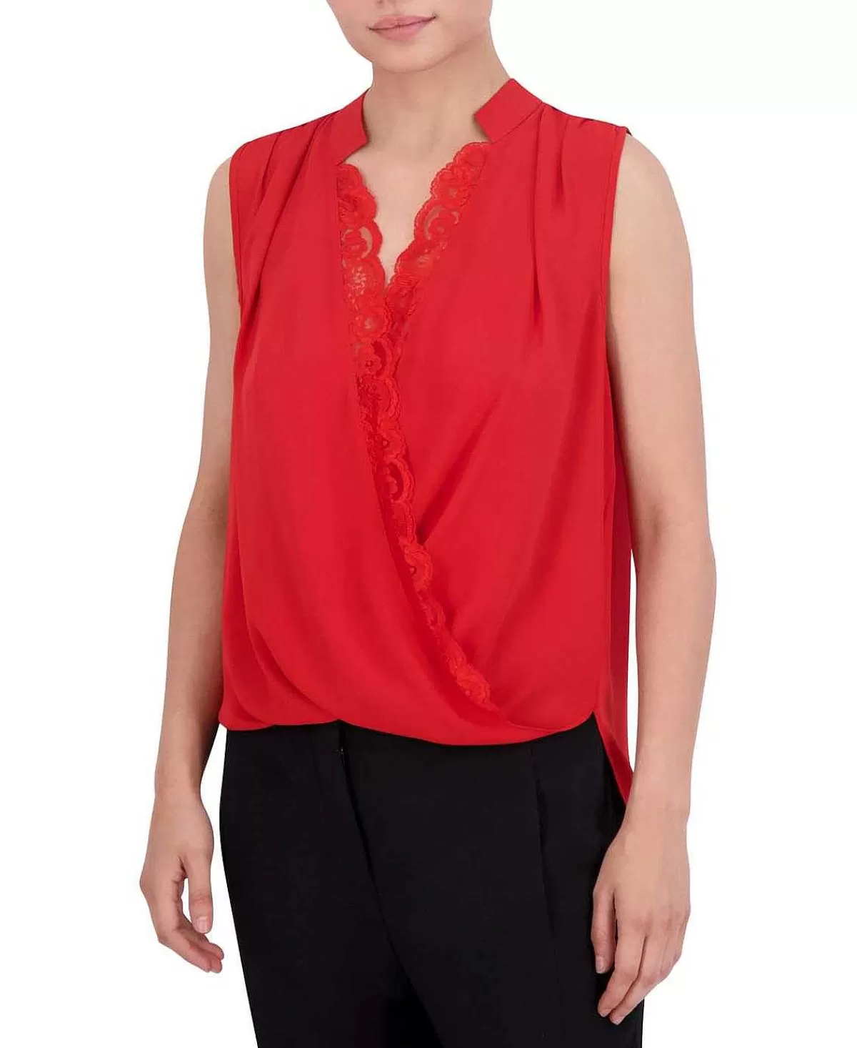 Hot Satina Blouse Cross Effect Drapeed Encaje Women Tops