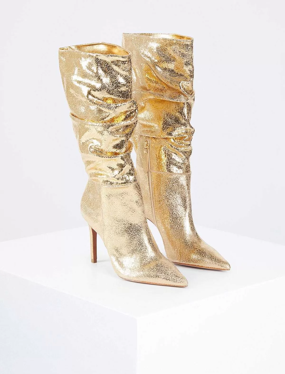 Sale Toni Metallic Heeled Boots With Craquelado Effect Women Shoes