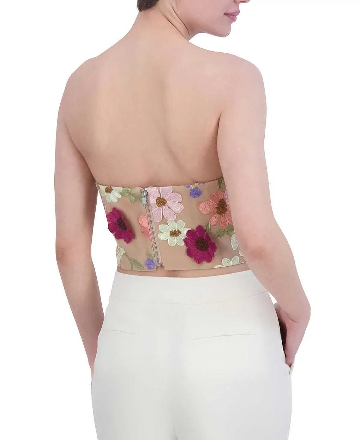 New Tul Crop Top With Floral Embroidered Appliances Women Tops