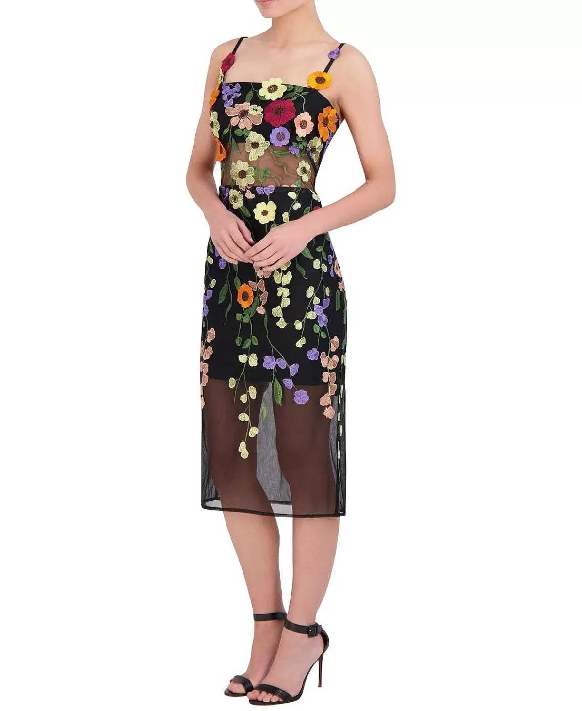 Discount Tul Midi Dress With Floral Embroidered Appliances Women Night