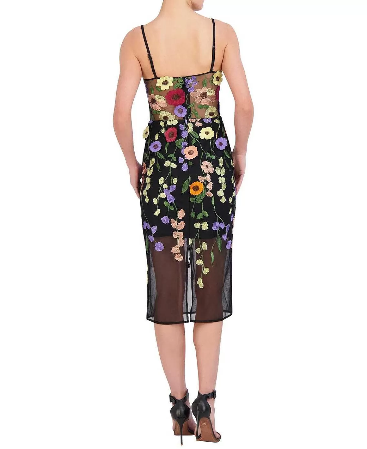 Discount Tul Midi Dress With Floral Embroidered Appliances Women Night