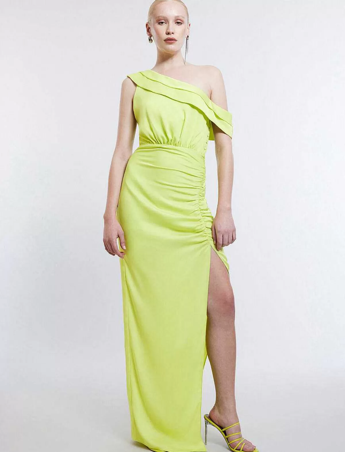 Online Wide Asymmetric Dress With Satin Pliegues Women Night